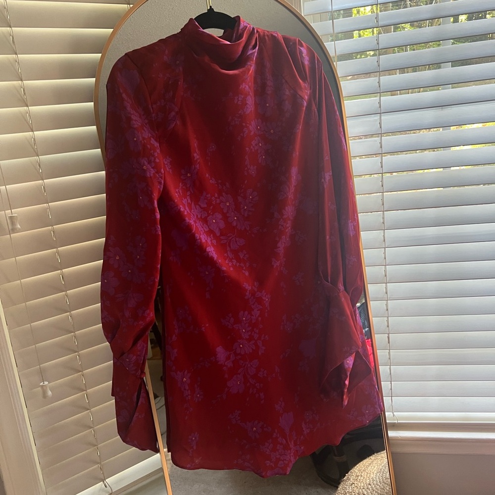 Free People Red and Purple Floral Long Sleeve Dress - Picture 4 of 9